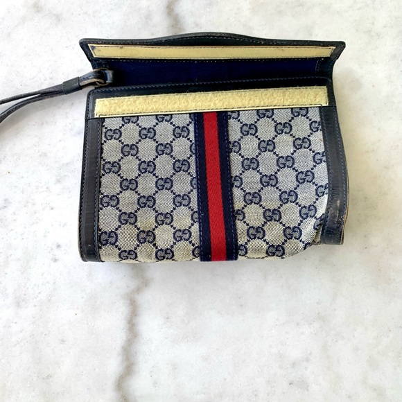 Authentic Rare Gucci Sherry Line Vintage Navy GG Clutch - Picture 7 of 10